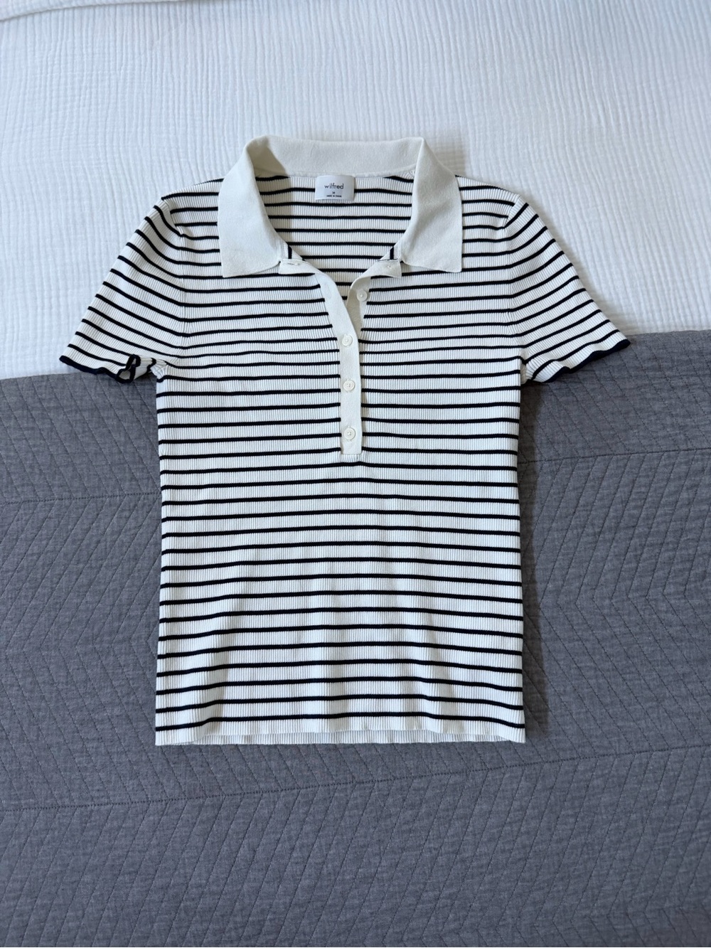 Wilfred Black & White Striped Polo Top